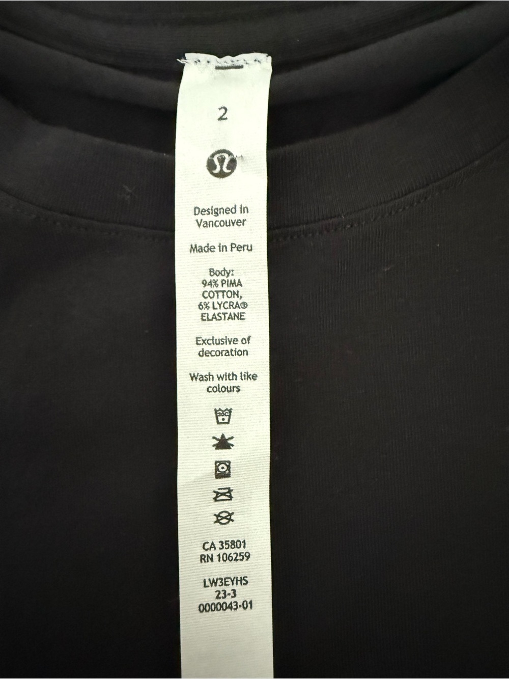 Lululemon black pima cotton long sleeve- size 2 - Picture 3 of 4